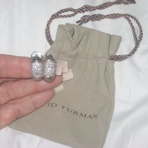 DAVID YURMAN EARRINGS CABLE SHRIMP 18K STERLING SILVER DIAMONDS METRO COLLECTION